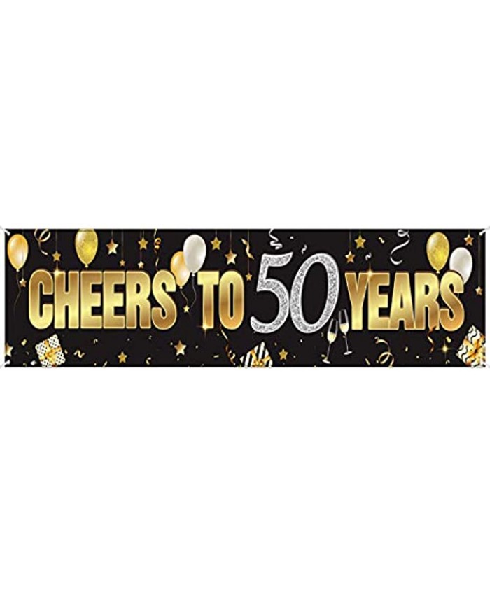 Happy Birthday Banner Sign Gold Glitter Party Decoration Supplies Anniversary Celebration Backdrop Cheers to 50 Years-50th Birthday