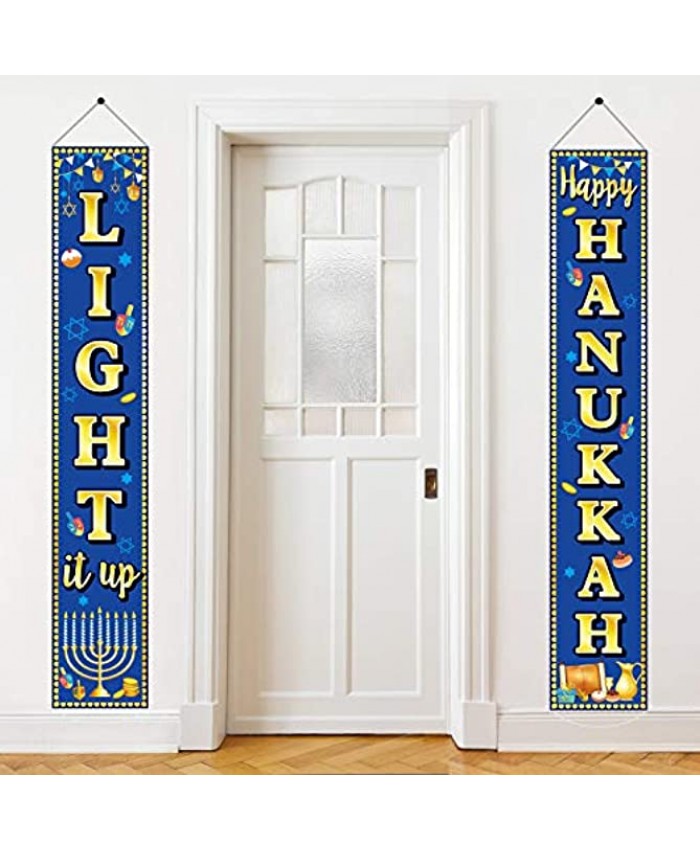 Happy Hanukkah Banner Hanukkah & Chanukah Decorations Porch Hanging Blue Welcome Sign for Home Holiday Party Outdoor Decor