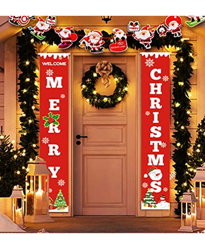Idefair Merry Christmas Banners,New Year Outdoor Indoor Christmas Decorations Welcome Bright Red Xmas Porch Sign Hanging for Home Wall Door Holiday Party Decor Red-Christmas Banner