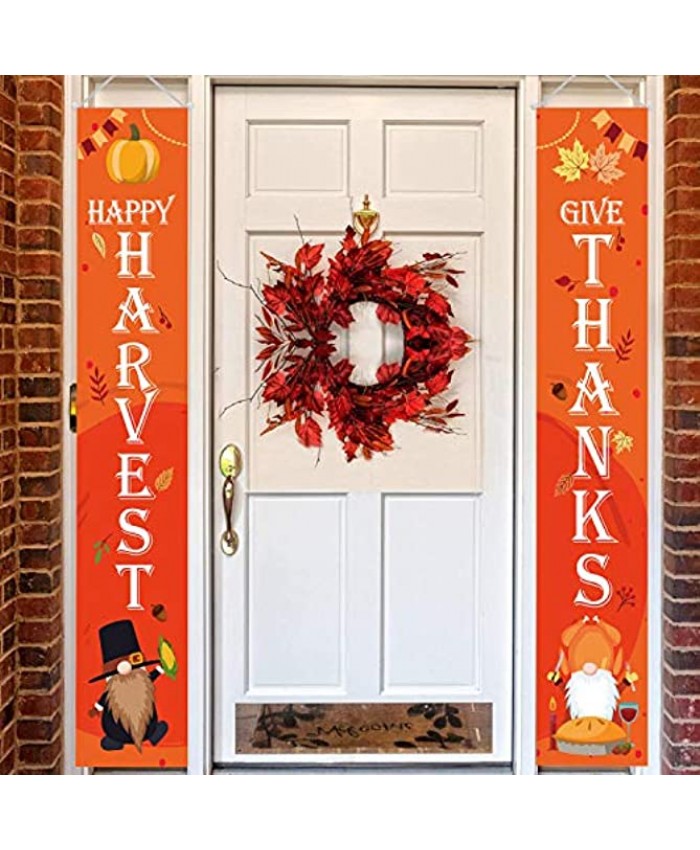 KMUYSL Thanksgiving Decorations Outdoor Hanging Fall Autumn Thanksgiving Banners Give Thanks Happy Harvest Extra Large 71"x12" Porch Sign for Garden Yard Front Door Wall Decor