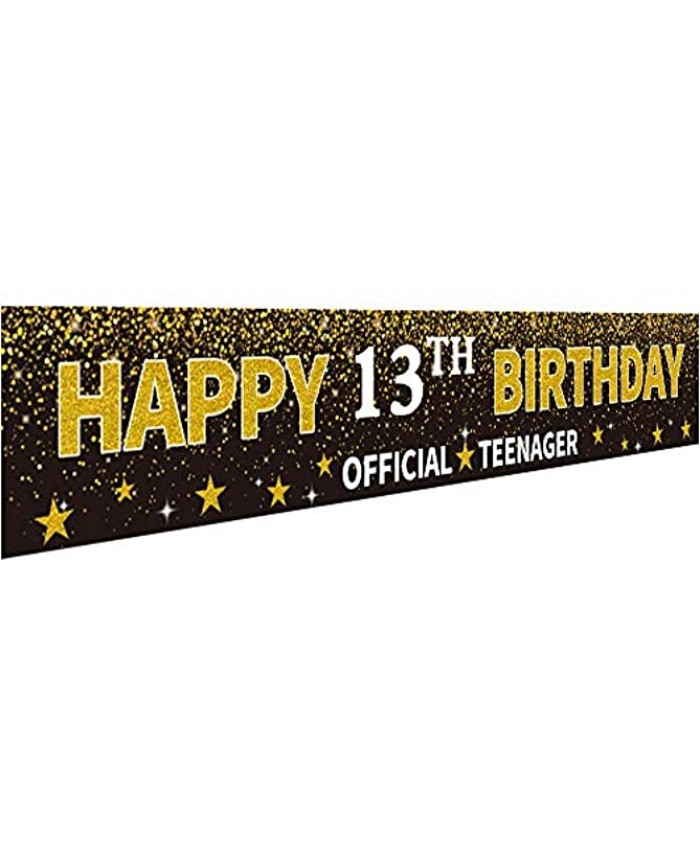 Ushinemi Happy 13th Birthday Banner Official Teenager Banner 13 Year Old Birthday Party Decorations Supplies Sign Backdrop Black 9.8x1.6Ft