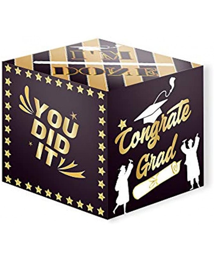 8" Graduation Black Card Box with 24 PCS greeting card Black Gold-Foil Satin Ribbon & Cards Label 8"x8" Large Perfect for Money & Gifts at Wedding Receptions Birthdays Graduations Bridal & Baby Showers by Merry Expressions