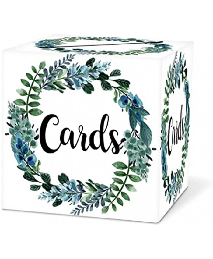 Blue Floral Wreath Card Box – 8”8”8” Gift Or Money Box Holder for Wedding,Baby or Bridal Shower,Birthday Graduation,Engagement Party Favor Decorations 1 Sethezi-A005