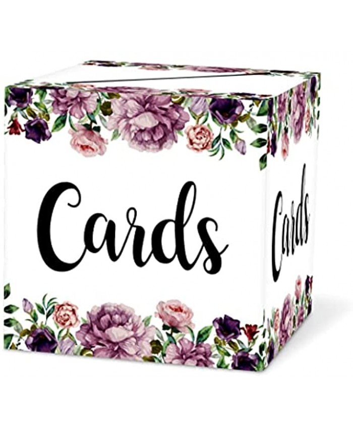 Purple Floral Card Box – 8”8”8” Gift Or Money Box Holder for Wedding,Baby or Bridal Shower,Birthday Graduation,Engagement Party Favor Decorations 1 Sethezi-A003