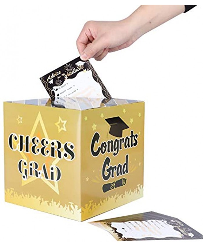 Uoeo 2021 Graduation Card Box with Cards Class of 2021 Foldable Cardboard Box for Graduation Party Supplies Congrats Grad Gift Box for 2021 Graduation Decorations