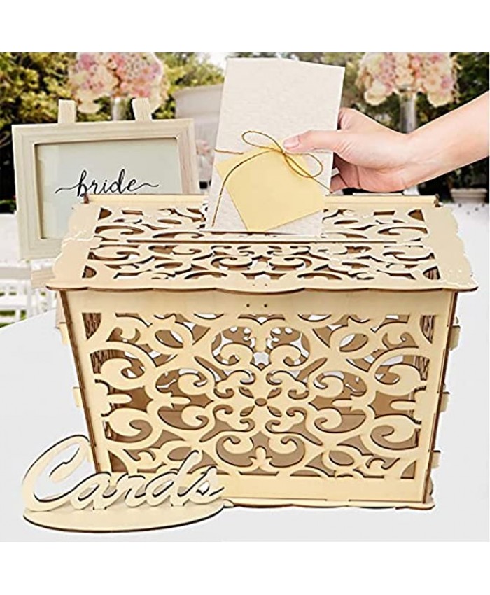YESON Wedding Card Box Exquisite Wood Card Box Money Box Rustic with Lock for Wedding Reception Birthdays Party,Baby Shower，Graduation Party or Anniversary（Carved Pattern）
