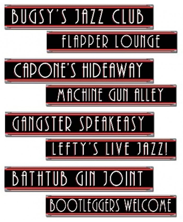 Beistle 57484 Gangster Street Sign 20's Cutouts-4 Pcs 4" x 24" Black Red White