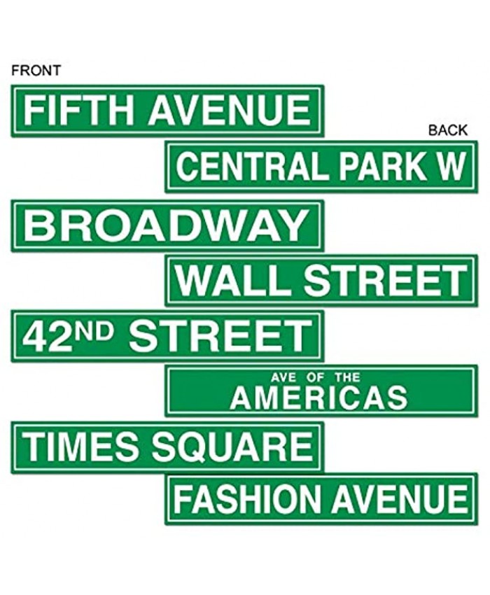 Beistle New York City Paper Street Signs 4 Piece Wall Cutouts Awards Night Decorations 4" x 24" Green White