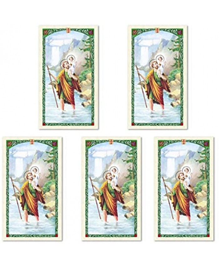 Holly Lines Five-Pack Saint Christopher Patron of Travelers Laminated Holy Cards Full Color St. Christopher Holy Prayer Cards with Prayer to St. Christopher for Safety on Back for Religious Gifts