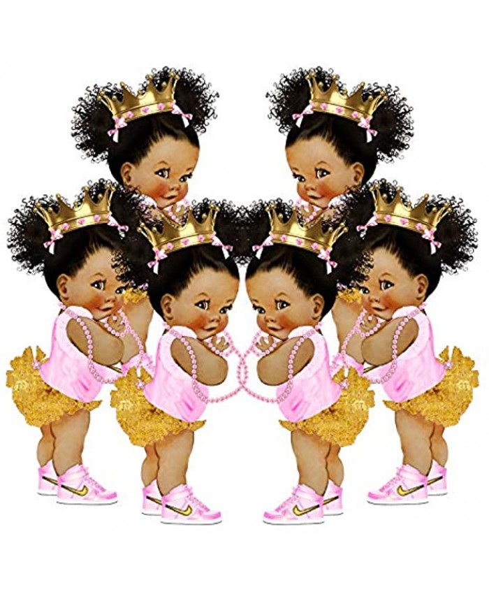 Pink Gold Princess Cutouts African American Baby Shower Decoration 9 inches