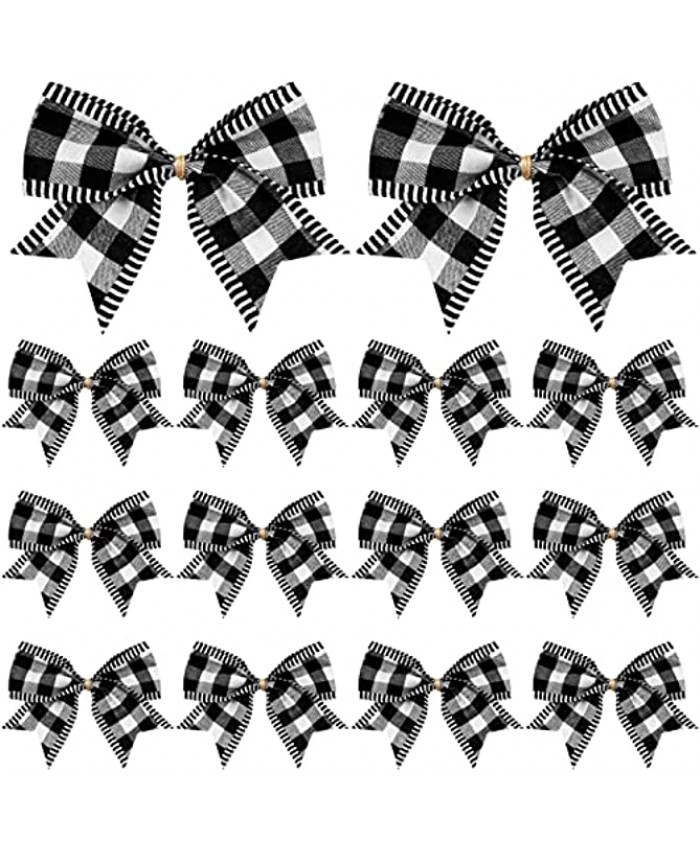 12 Pieces 4 x 6 Inches Christmas Burlap Plaid Bow Christmas Burlap Wreaths Bow Christmas Tree Buffalo Plaid Bows Plaid Bows Ornaments for Christmas Tree Crafts Party Indoor Outdoor Black and White