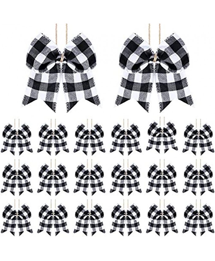 20 Pieces Christmas Bows Decoration Plaid Bows Ornaments Christmas Tree Buffalo Plaid Bows Christmas Plaid Wreath Bows for Christmas Tree Crafts Party Indoor Outdoor Decoration White and Black