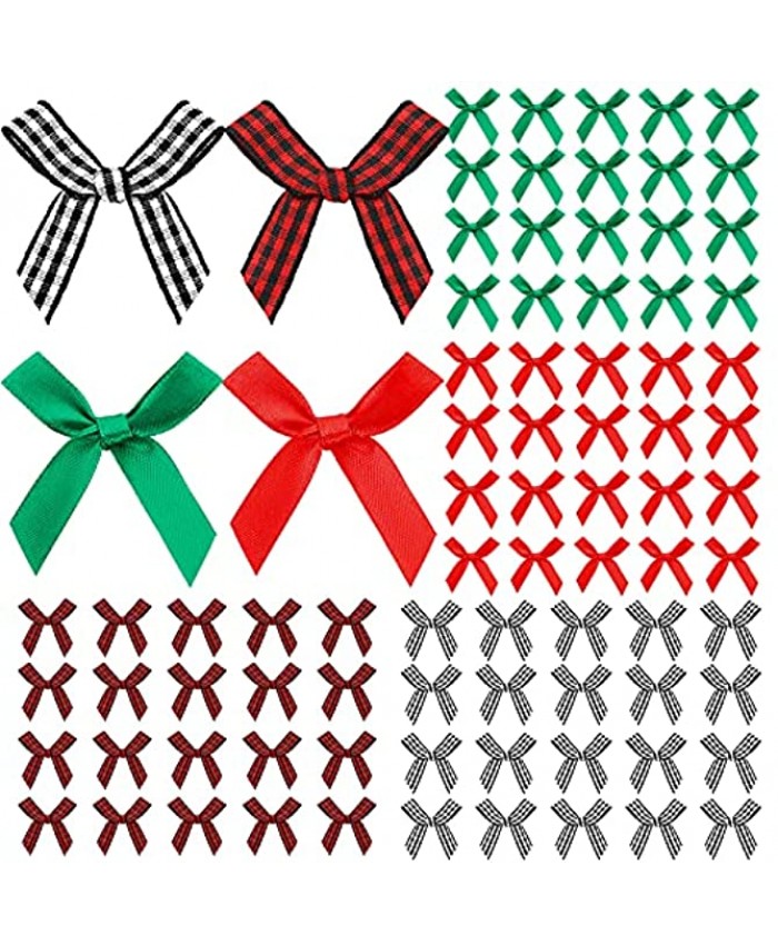 400 Pieces Christmas Gingham Ribbon Bows Mini Checkered Ribbon Bows 1.8 Inch Red Green Craft Ribbon Bow Decorative Red Black White Black Buffalo Plaid Bow for DIY Craft Hair Accessories Wrapping Decor