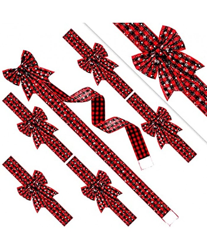 6 Pieces Christmas Cabinet Ribbon Bows 2.95 x 78.74 Inch Red Black Buffalo Plaid Door Ribbons and Bows Decoration Classic Long Checkered Ribbon for Xmas Holiday Wedding Home Wall Tree Wreath Craft