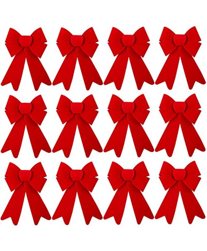 ANECO 12 Pieces Red Christmas Bows for Wreaths 5 x 8 Inches Christmas Bows for Tree Christmas Decoration Bows Indoor and Outdoor