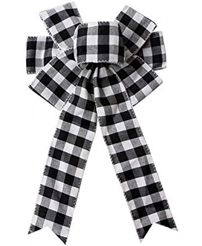 Black White Buffalo Plaid Bow Christmas Wreath Bow Holiday Christmas Bows for Christmas Tree Topper Bow Front Door Wreath Christmas Decorations
