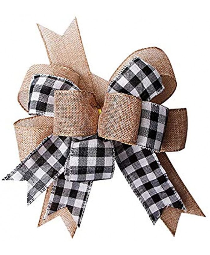 Black White Plaid Gift Bows Burlap Wreaths Bows Christmas Tree Topper for Wedding Holiday Birthday Party Decoration 12" x 9.4"
