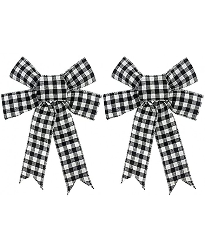 Buffalo Plaid Bows Set of 2 Wreath Bow Buffalo Plaid Decor Decorative Bows for Christmas Tree Topper Teardrop Floral Swag Farmhouse Decor Ribbon Big Bow for Crafts 16 x 10 IN Black and White