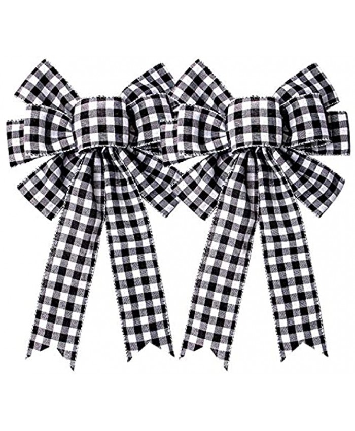 Iceyyyy Large Buffalo Plaid Bow 16.4x10 inch Black and White Buffalo Plaid Check Swag Bow Fall Christmas Thanksgiving Wreath Gift Bow Christmas Tree Topper Bow for Home Indoor Outdoor Ornaments 2