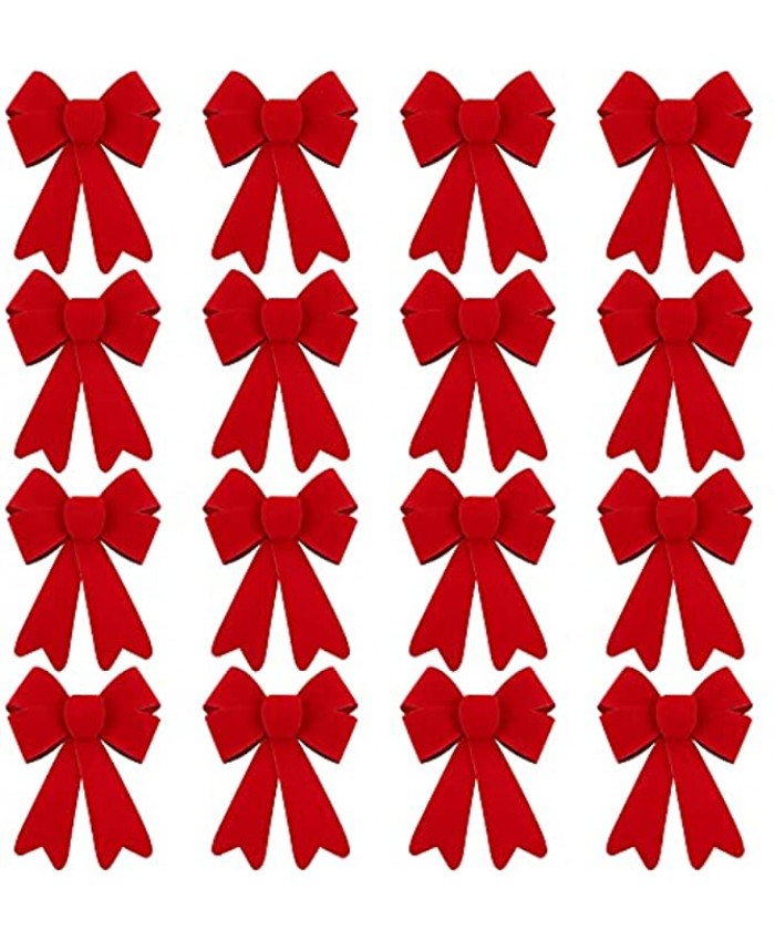 MCEAST 16 Pieces 6.2 x 4.7 Inch PVC Christmas Bows Red Velvet Mini Bows Tabletop Christmas Tree Bows Ornament for Door Window Party Indoor Outdoor Christmas Decorations