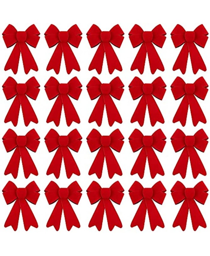 MCEAST 20 Pieces PVC Mini Christmas Bows Decoration 6.2 x 4.7 Inches Xmas Tabletop Tree Wreaths Bows for Hanging and Decorating Doors Christmas Crafts Supplies Red