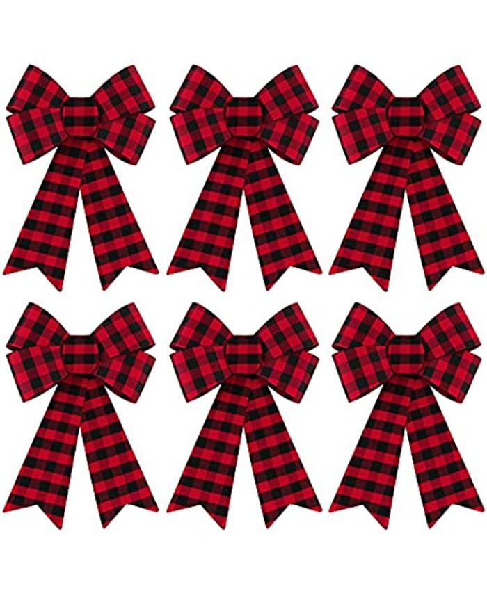 MCEAST 6 Pack Christmas Wreath Bow Buffalo Plaid Bows Christmas Tree Bows Xmas Bows Decoration for Indoor and Outdoor 9 x 12 Inches Red and Black