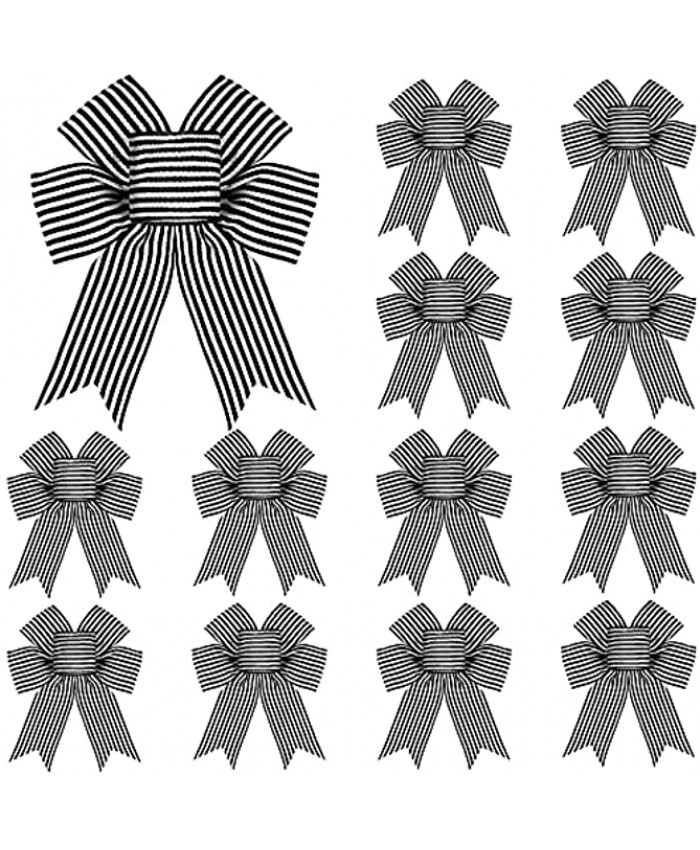 MTLEE 12 Pieces Christmas Tree Bow Buffalo Plaid Bow Black and White Stripe Bow Christmas Wreath Bow Craft for Christmas Tree Decoration 5 x 7 Inches