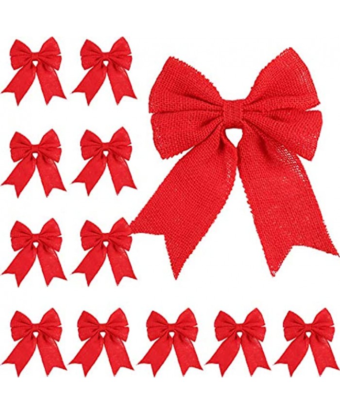 Tatuo 12 Pieces Christmas Burlap Bow Holiday Bow for Christmas Wreaths Tree Garland Bows Indoor and Outdoor Decoration