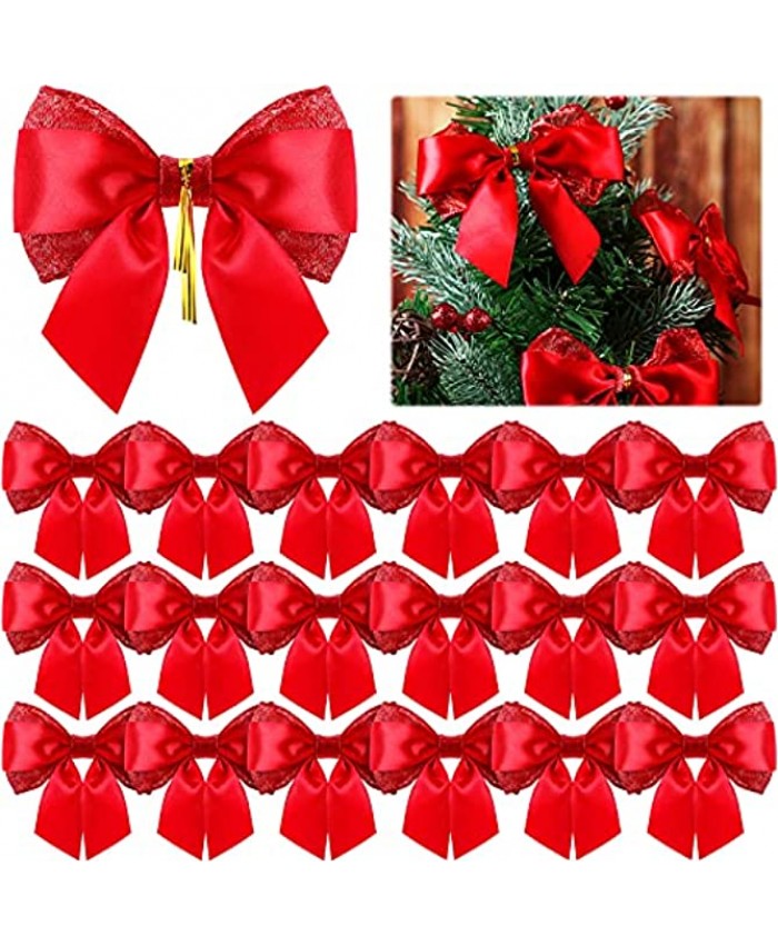 WILLBOND Christmas Tree Bows Glitter Decorative Bow Handmade Cute Tree Bow Christmas DIY Bows Mini Holiday Bowknot for Christmas Home Package Party Decors Supplies 4.72 Inch Red 18