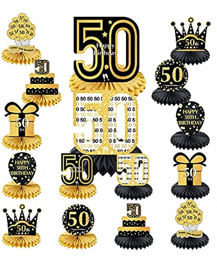 16Pieces 50th Birthday Honeycomb Centerpiece Decorations for Men Women Happy 50 Years Old Birthday Party Table Centerpieces Supplies Gold Fifty Birthday Table Honeycomb Decor