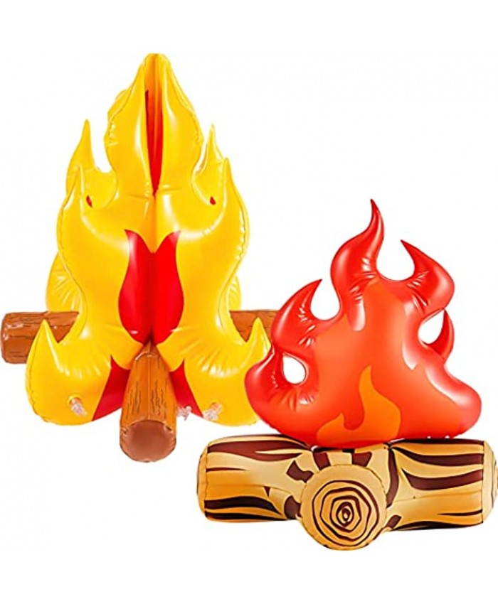 2 Pieces Inflatable Campfire Camping Props Bonfire Party Decor Campfire Party Scene Artificial Flame Campfire Firewood Toys for Indoor Outdoor Camping Overnight Setting,18 inches,12 inches Tall