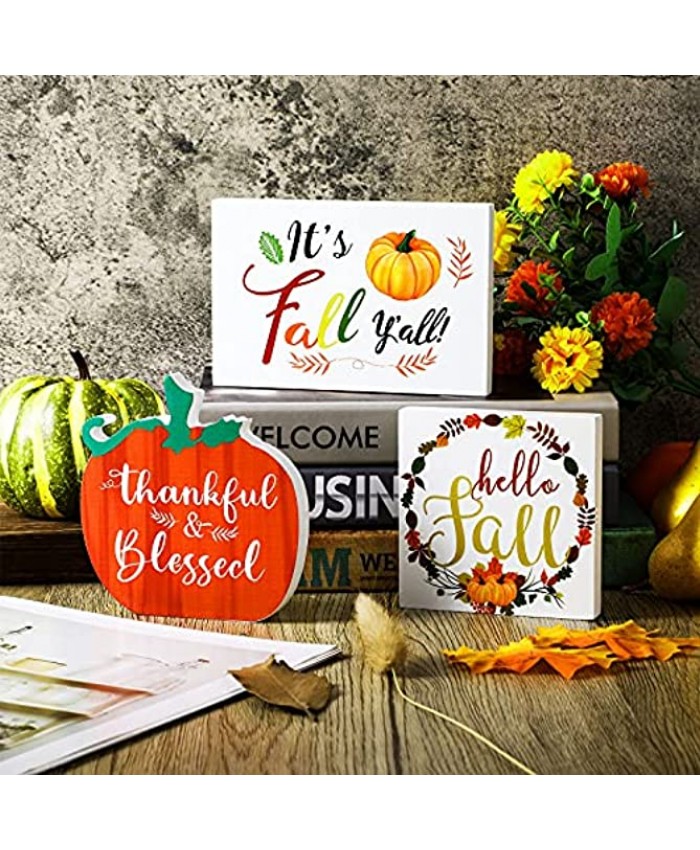 3 Pieces Fall Tiered Tray Decor Wooden Fall Signs Thanksgiving Decor Harvest Decor Pumpkin Table Centerpiece Fall Decorations for Home