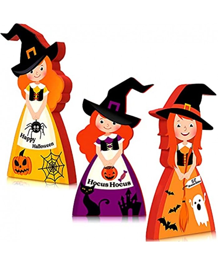3 Pieces Halloween Table Decorations Halloween Wooden Tabletop Signs Decor Witch Table Centerpieces Rustic Halloween Wood Table Toppers for Party Halloween Home Office Classroom Table Decorations