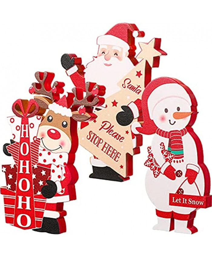 3 Set Christmas Centerpiece table decoration Christmas Wooden signs Santa Figurines Decorations Snowman Farmhouse Table Top decor Christmas tier tray decor for Party Christmas Xmas Home Sign Holiday