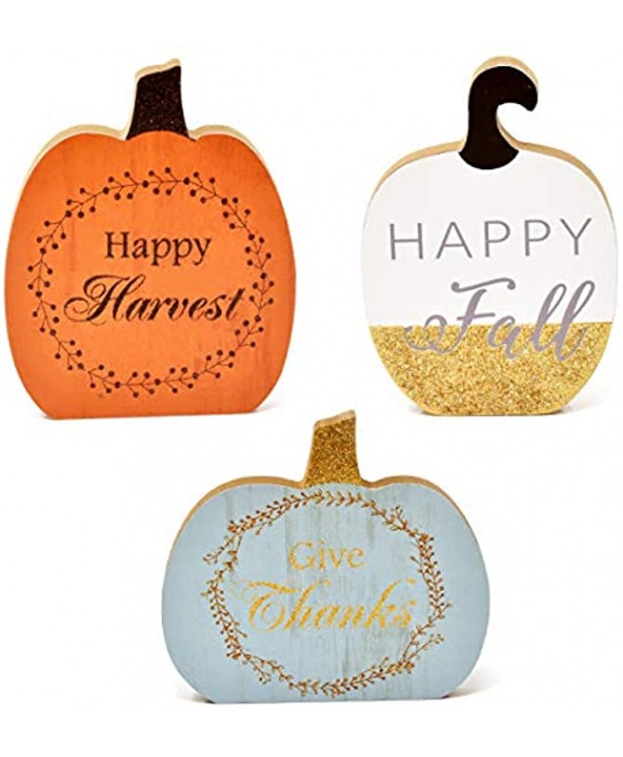 3 Thanksgiving Centerpiece Table Decor Fall Decorations Pumpkins Harvest Autumn Pumpkin Centerpieces for Home Kitchen Featuring Happy Fall Harvest Give Thanks for Indoor Desk Decoration