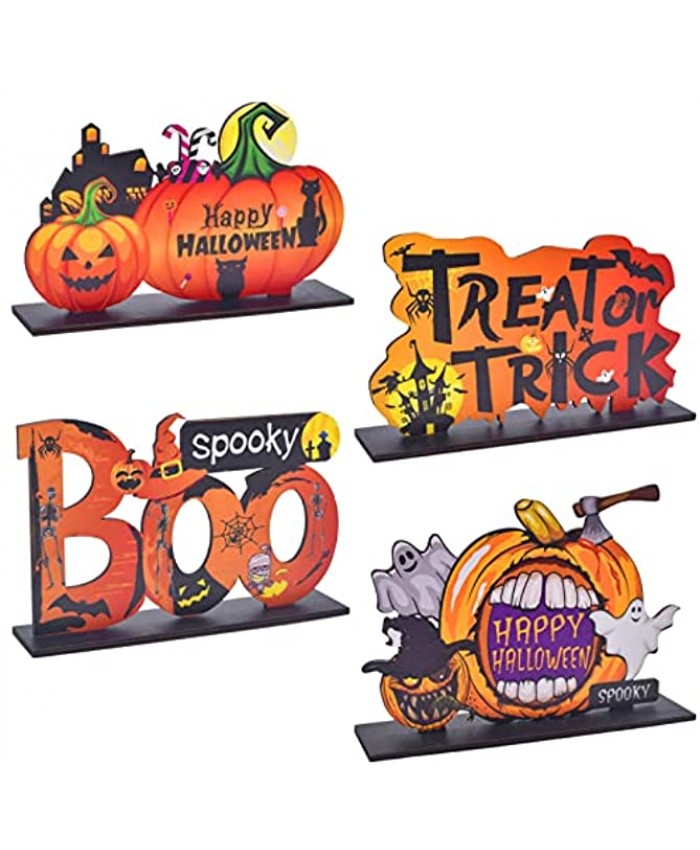 4 Pieces of Halloween Table Decor Pumpkin Tables Sign Decorations Happy Wooden Centerpiece Logo Tray Decorations Trick or Treat Halloween Party Dinner Coffee Table Room Decorations Orange