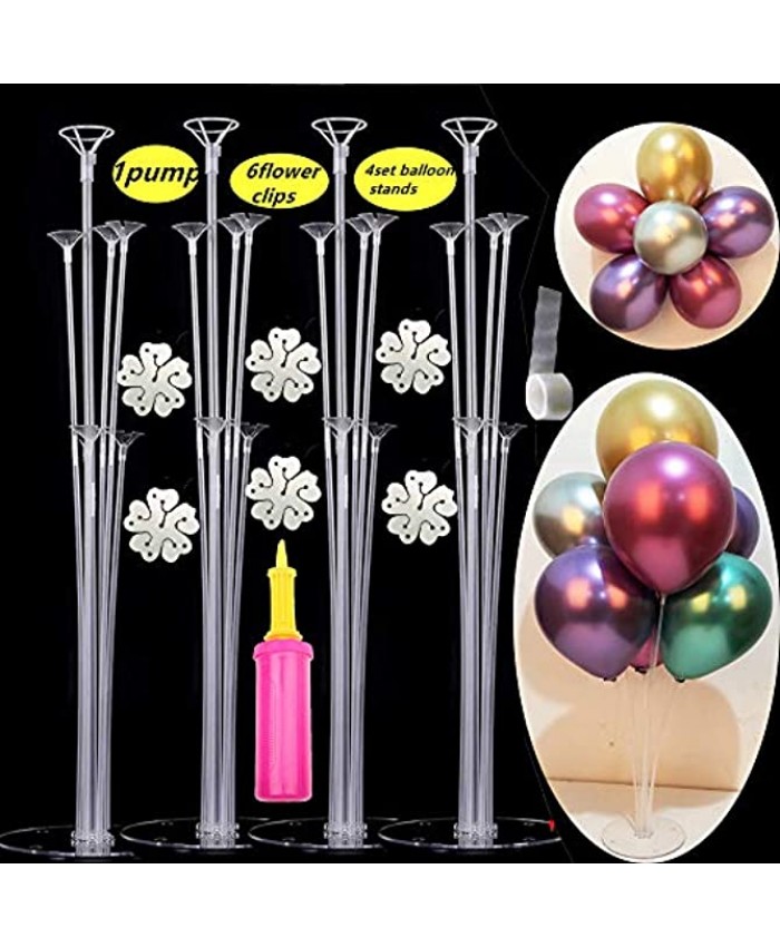 4 Sets of Clear Balloon Stand Kit with 7 Sticks 7 Cups and 1 Base Table Desktop Holder Balloon Decoration for Birthday Party Wedding Party Event with 1 Pump