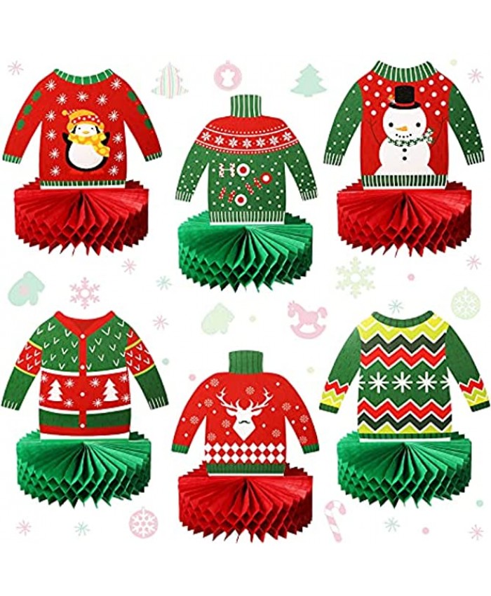 6 Pieces Christmas Ugly Sweater Party Decorations Honeycomb Centerpieces for Christmas Sweater Party 3D Table Topper Decorations Ugly Cutouts Merry Christmas Winter Holidays Supplies 6 Designs