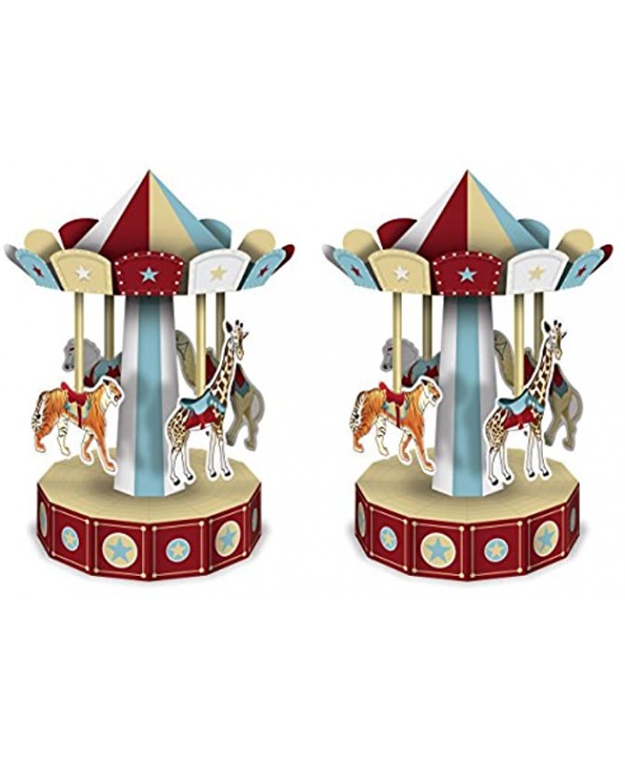 Beistle 3-D Vintage Circus Carousel Centerpieces 2 Piece 10" Multicolored