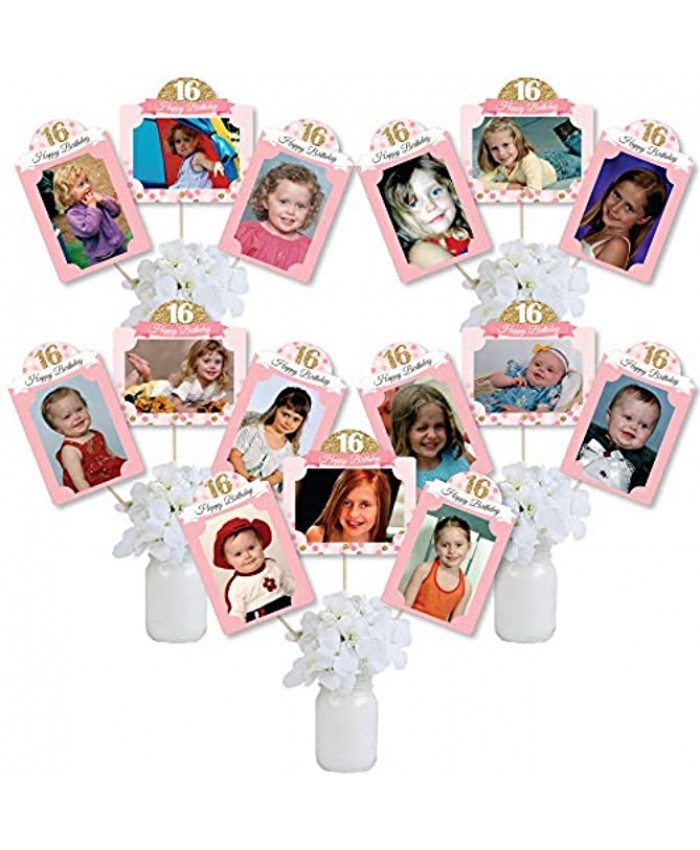 Big Dot of Happiness Sweet 16-16th Birthday Party Picture Centerpiece Sticks Photo Table Toppers 15 Pieces