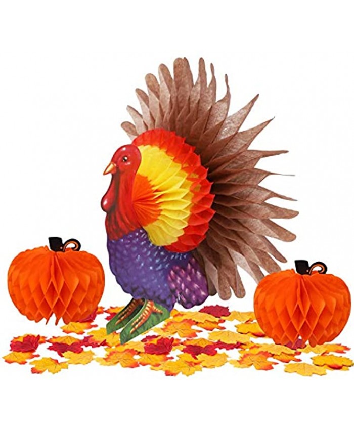 FORUP Thanksgiving Tissue Turkey Decorations Thanksgiving Turkey Pumpkin Centerpiece Table Decoration with Artificial Maple Leaves for Thanksgiving Harvest Party Table Centerpiece Accessories