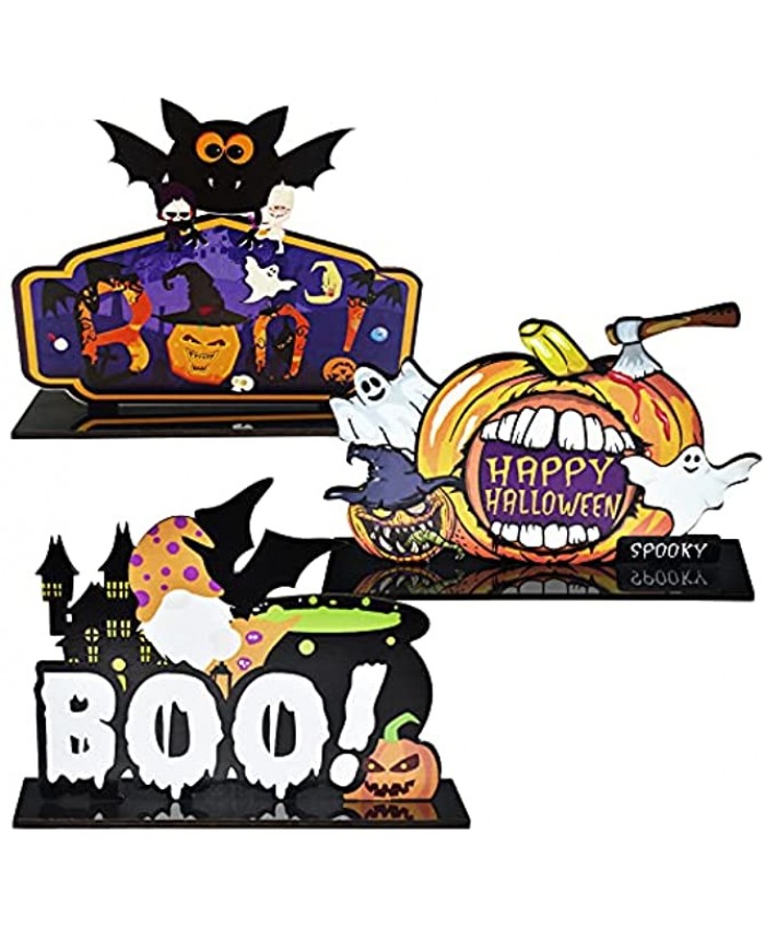 Halloween Table Decorations Tabletop Centerpiece Wooden with Pumpkin Boo Witch Hat Goast Sigh Ornaments for Happy Halloween Home Dinner Office Table Topper Room Decor 7.8 x 5 Inch 3Pcs