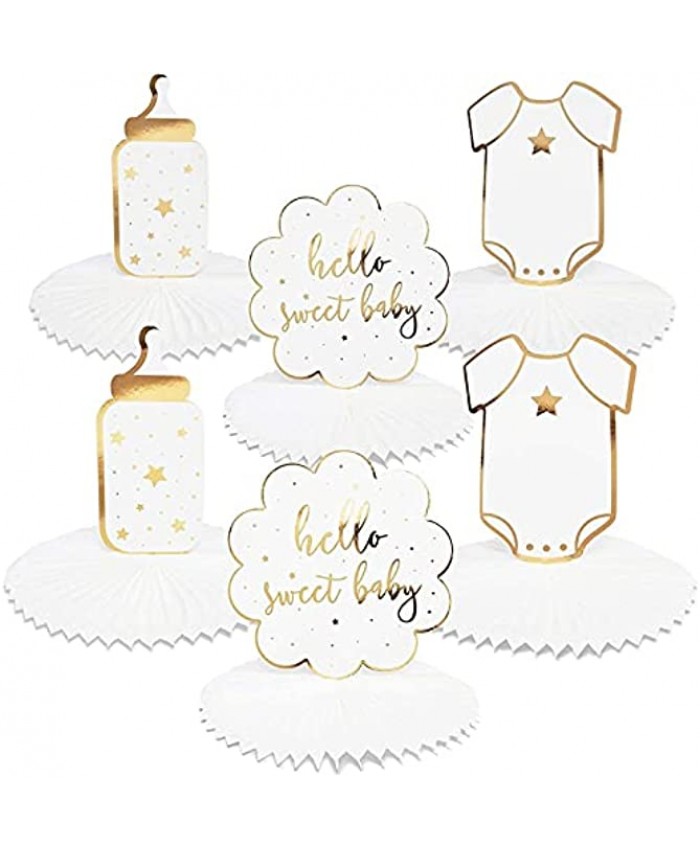 Honeycomb Centerpiece Gold Foil Baby Shower Decorations 3 Designs 6 Pack