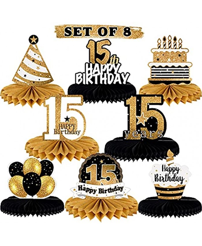 LINGTEER Happy 15th Birthday Table Honeycomb Centerpieces Cheers to 15th Birthday Fifteen Years Old Party Table Decorations Gift Sign.