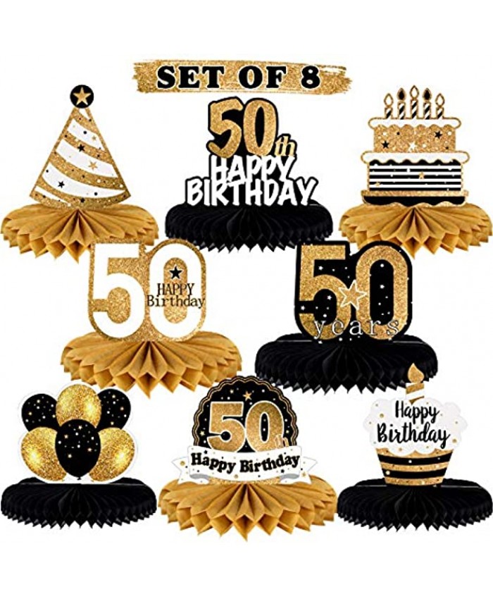 LINGTEER Happy 50th Birthday Table Honeycomb Centerpieces Perfect for Cheers to 50th Birthday Fifty Years Old Party Table Decorations Gift Sign.