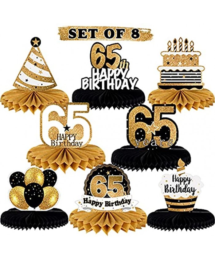 LINGTEER Happy 65th Birthday Table Honeycomb Centerpieces Cheers to 65th Birthday 65 Years Old Party Table Decorations Gift Sign.