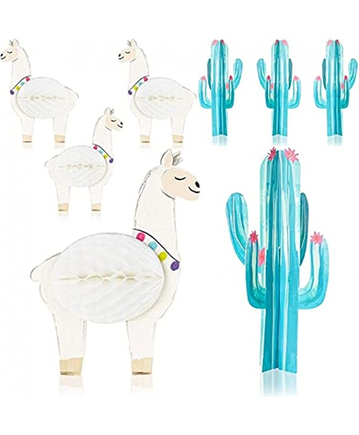 Llama Honeycomb and Cactus Centerpiece for Table Decorations 8 Pack