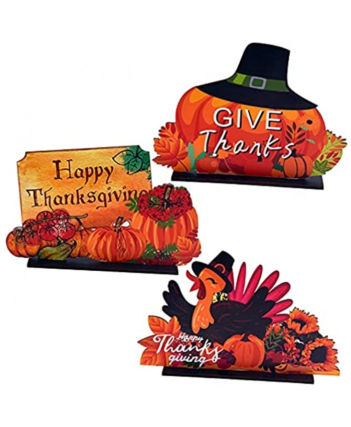 OperSeven 3 Pieces Thanksgiving Wooden Table Decorations Harvest Party Supplies Turkey,Pumpkin,Happy Thanksgiving Table Centerpieces Decorations