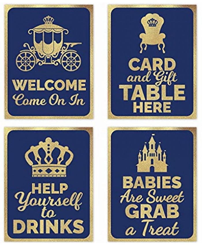 Royal Little Prince Baby Shower Table Decorations Signs Centerpiece Decor Supplies for Boy Blue and Gold