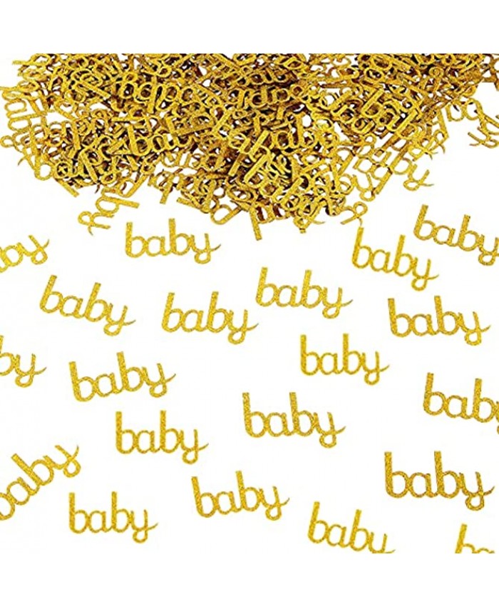 200 Pieces Gold Baby Confetti Gold Foiled Baby Shower Table Scatter Confetti Gender Reveal Party Table Confetti Double -Side Glitter Baby Paper Confetti for Baby Shower Gender Reveal Party Decor